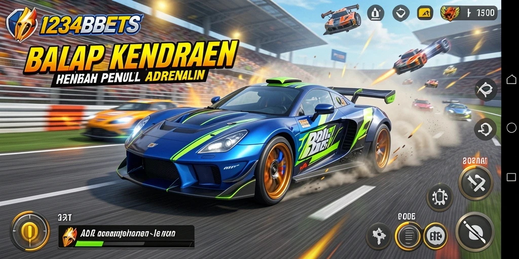 Screenshot gameplay 1234BETS menampilkan balapan seru di trek penuh tantangan.