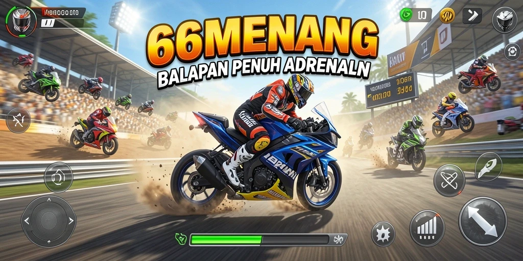 Tampilan gameplay balap motor yang mendebarkan di 66MENANG.