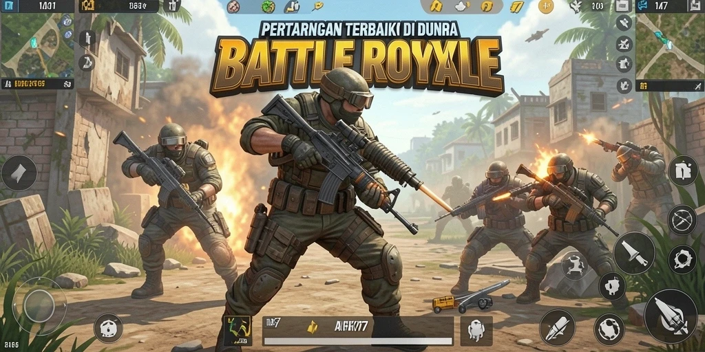 Screenshot AFK77 menampilkan aksi intens dalam pertarungan Battle Royale.