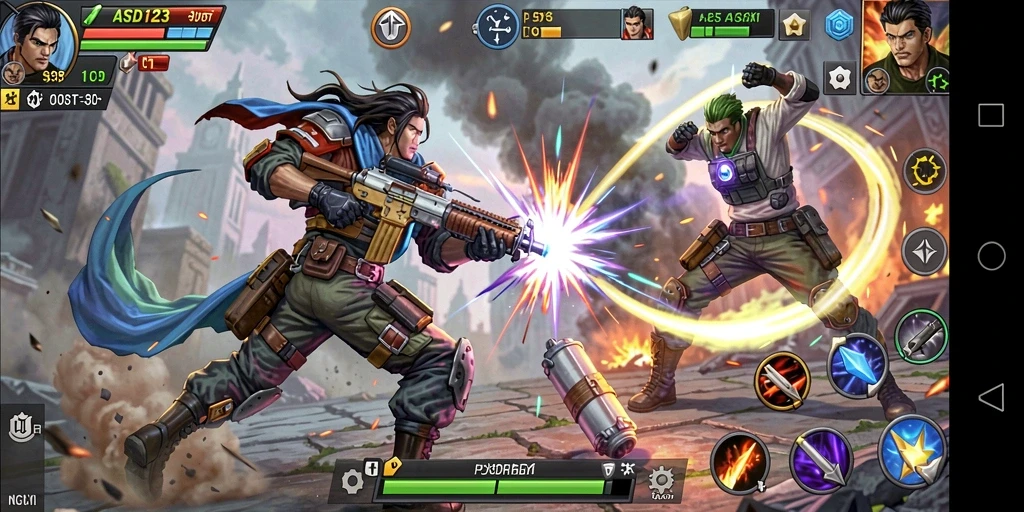 Screenshot gameplay ASD123 menunjukkan aksi pertarungan yang seru.