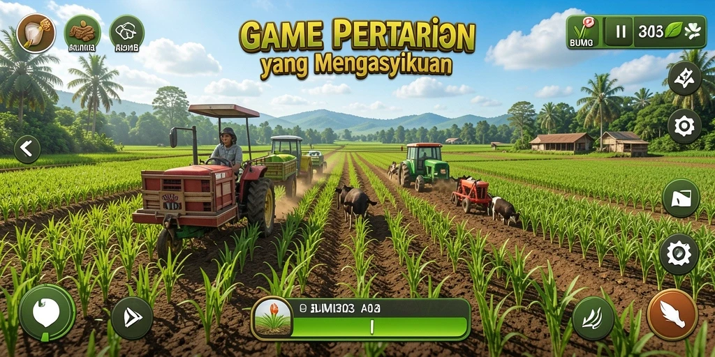 Tampilan gameplay BUMI303 menampilkan pengalaman bertani yang menyenangkan.