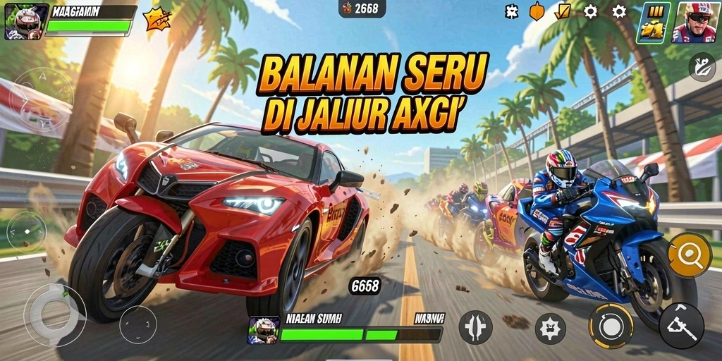 Gameplay G668 yang seru dengan balapan mobil mendebarkan.