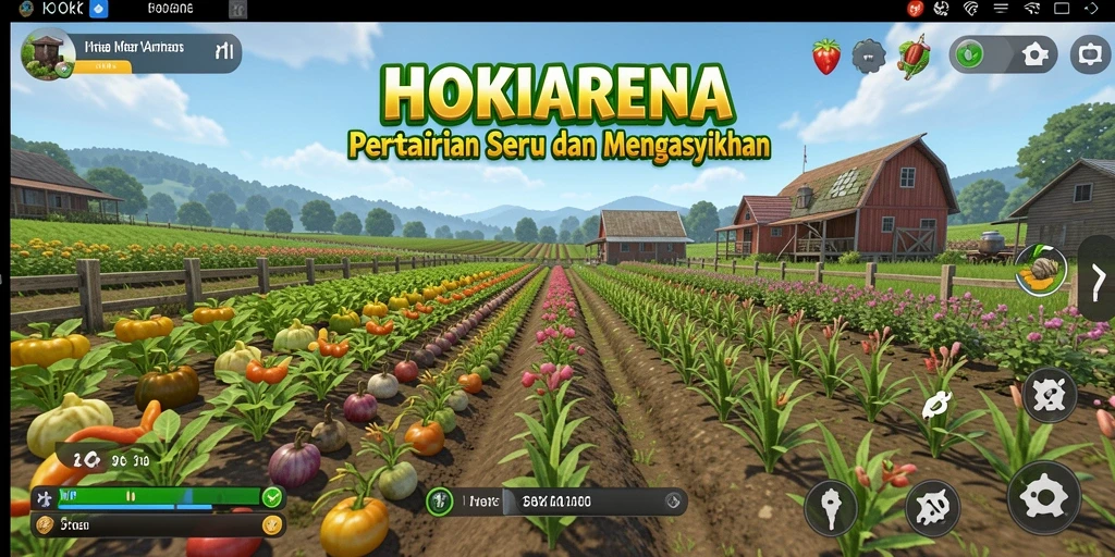 Screenshot HOKIARENA menampilkan gameplay seru bertani dan berkebun.