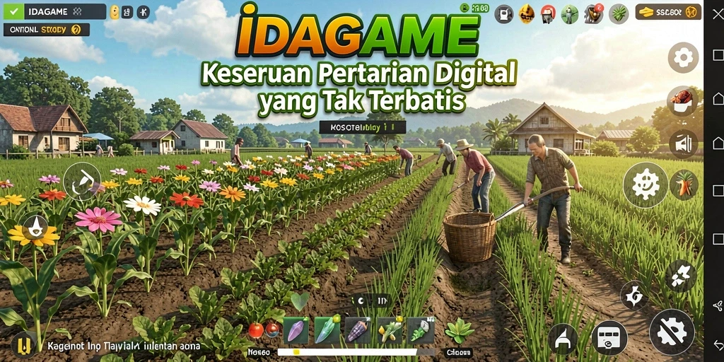 Screenshot utama IDAGAME menampilkan gameplay pertanian yang seru dan interaktif.