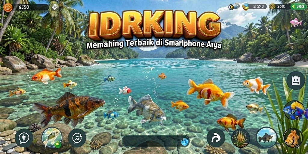 Screenshot gameplay IDRKING menampilkan aksi seru saat menangkap ikan.