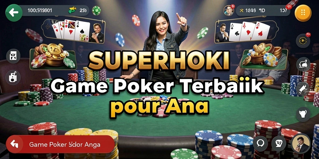 Tampilan gameplay Poker yang mendebarkan di SUPERHOKI.